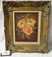 PAT MOST SIGNED O/C FLOWERS IN GILT FRAME 23x20