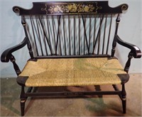 STENCILED RUSH SEAT BENCH 43x39