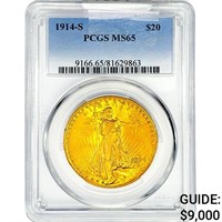 1914-S $20 Gold Double Eagle PCGS MS65