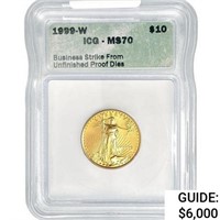 1999-W US 1/4oz Gold $10 Eagle ICG MS70