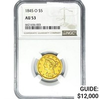 1845-O $5 Gold Half Eagle NGC AU53