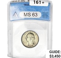 1932-D Washington Silver Quarter ANACS MS63