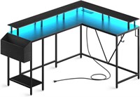 L Shaped Gaming Desk with  Outlets & LED Lights
