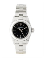 Rolex Oyster Perpetual Black Dial Ss Watch