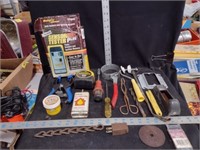 Box Lot of Various Tools/Tape Measure