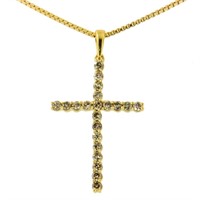 14k Gold-pl .50ct Champagne Diamond Cross Necklace