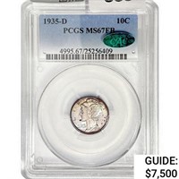 1935-D CAC Mercury Silver Dime PCGS MS67 FB