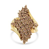 14k Gold-pl 2.00ct Champagne Diamond Cluster Ring