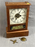 Wooden Mantel Clock with Key & Pendulum