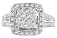10k Wgold Round 1.00ct Diamond Cluster Ring