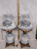 Two Electric Glass Dome Hurricane Lamps