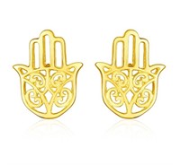 14k Gold Polished Hand Of Hamsa Post Earrings