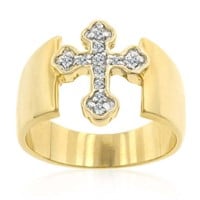 18k Gold-pl .11ct White Sapphire Cross Ring