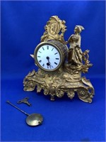 Figural Mantel Clock with Key & Pendulum