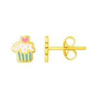 14k Gold & Enamel Cupcake Stud Earrings