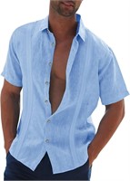 Men's Linen Cuban Shirt - Short Sleeve Yoga Top