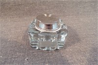 Antique Flip Top Glass Inkwell Silver Plated Top