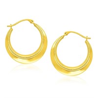 14k Gold Round Rope Texture Hoop Earrings
