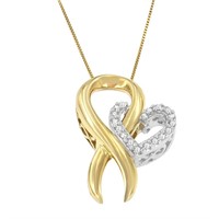 10k Gold .10ct Diamond Heart & Ribbon Necklace