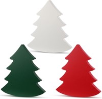 3Pc Wood Christmas Tree Decor  Red/Green/White