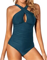 $49  Tempt Me One Piece Swimsuit  Small  Blue Gree
