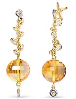 18k Gold 23.83ct Citrine & Diamond Dangle Earrings