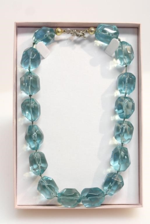 TEAL/AQUA BLUE LARGE BEADED NECKLACE