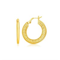14k Gold Flat Greek Key Medium Hoop Earrings