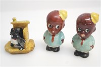 2 LITTLE BOY SALT & PEPPER SHAKERS & OUTHOUSE