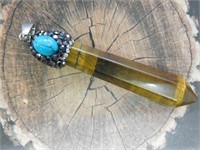 TIGERS EYE AND TURQUOISE STONE STUDDED PENDANT ROC
