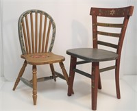 2 SMALL WOODEN TOY CHAIRS-HANDPAINTED