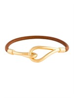 18k Gold-pl Jumbo Hook Leather Bracelet
