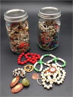 Quart Jar of Parts and Pieces of Jewelry