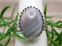 BANDED AGATE ADJUSTABLE RING ROCK STONE LAPIDARY S