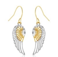10k Gold Two-tone Wing Drop Earrings