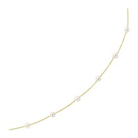 14k Gold Round White Pearl Stations Necklace