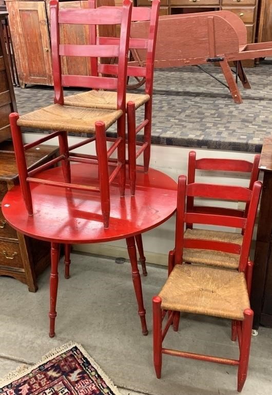 5 Pc. Red Painted Dinette Set (Table & 4 Chairs)