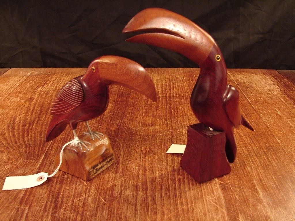 Pair of Mahogany carved Toucan Birds