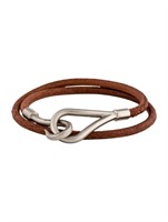 Hermes Double Tour Hook Brown Leather Bracelet