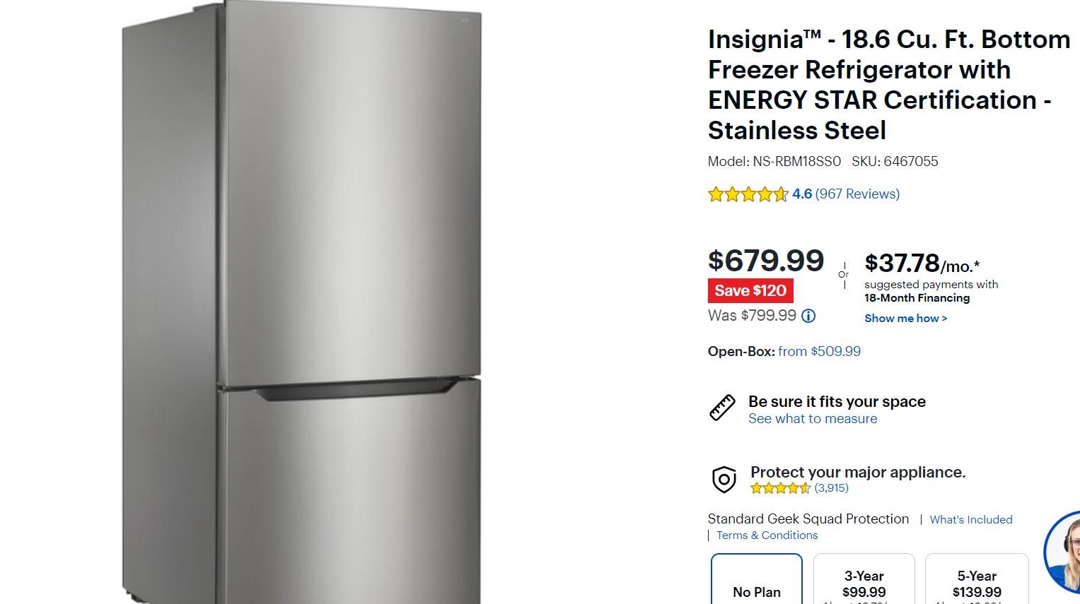 Insignia 18.6 Cu. Ft. Bottom Freezer Refrigerator