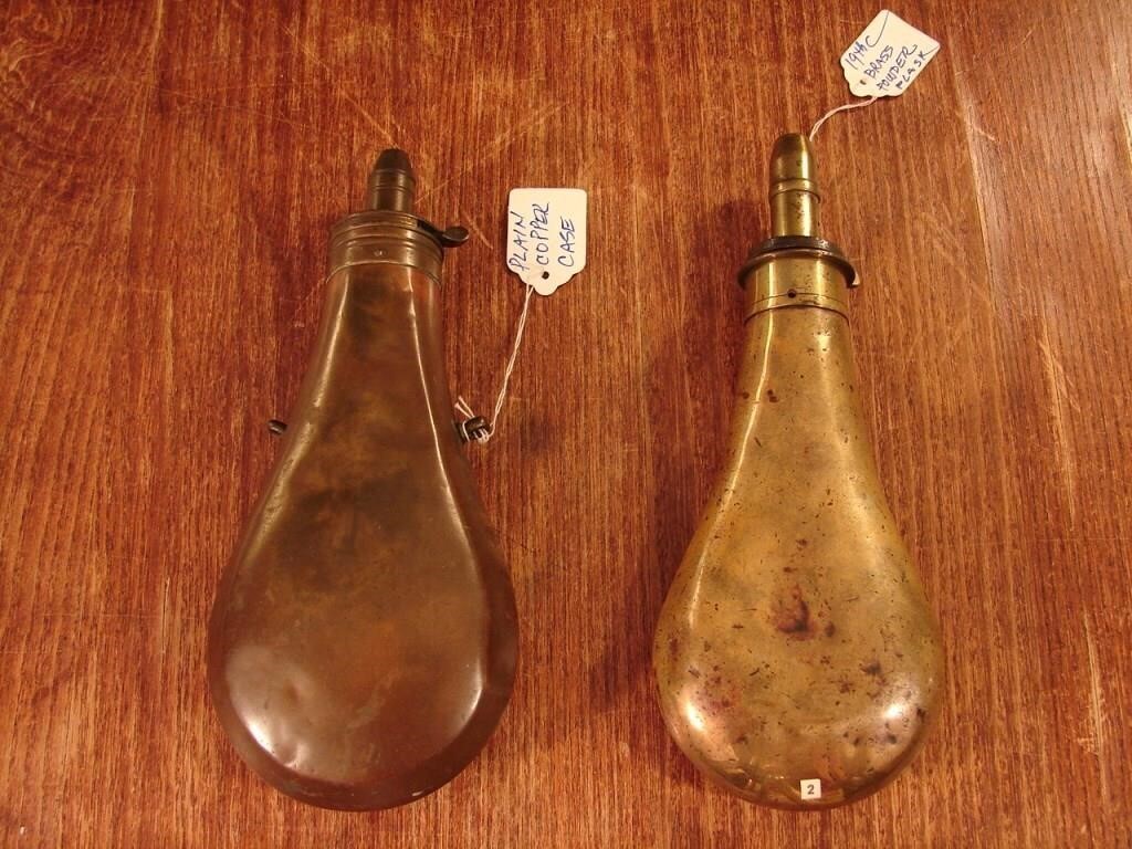 Lot of two very old powder flasks