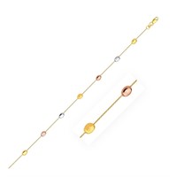 14k Tri-color Gold Puffed Oval Station Anklet