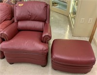 Red Leather “Hancock & Moore” Arm Chair & Ottoamn
