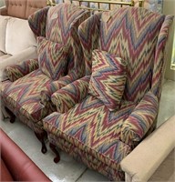 Pair Of Upholstered Wing Back Arm Chairs