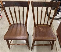 Pair Of Brown Paint Decorated Plank Seat Chairs