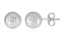 14k White Gold Crystal Cut Texture Ball Earrings
