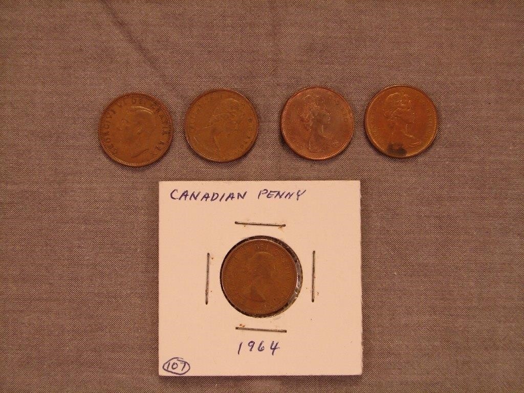 Lot of 5 Key Date Canadian Pennies