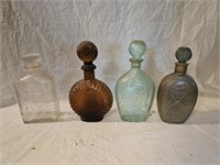 4 Vintage Glass Liquor Bottles