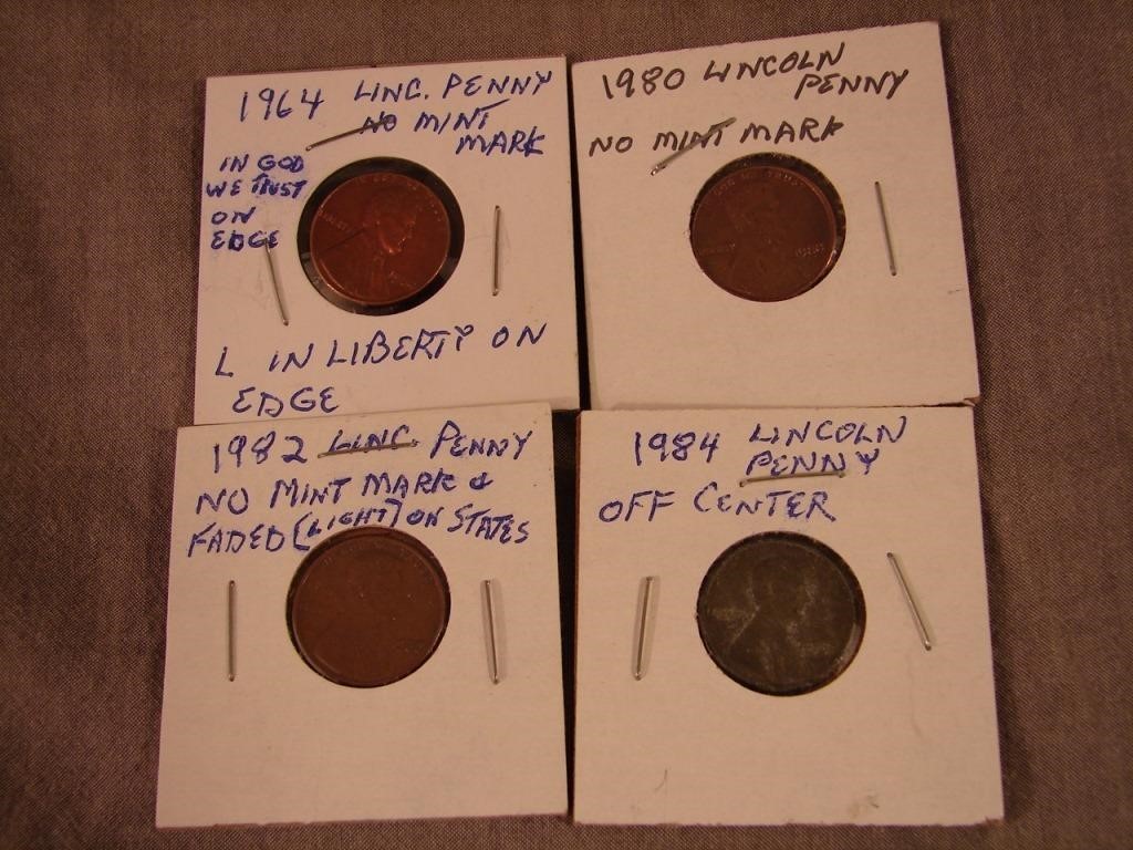 Lot of 4 error pennies