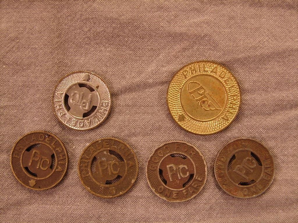 Lot of 6 subway and railroad tokens Philadelphia